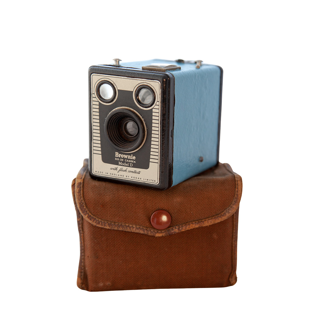 Cámara de cajón Kodak Brownie Six-20 Model D pintada de azul